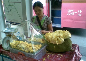 Selling jackfruit in Bangkok