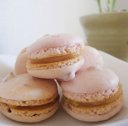 Chopped strawberry macaron parisien with lemon curd filing