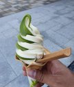 Japanese delicacy, the delicious vanilla-matcha soft serve. Higashiyama, Kyoto.