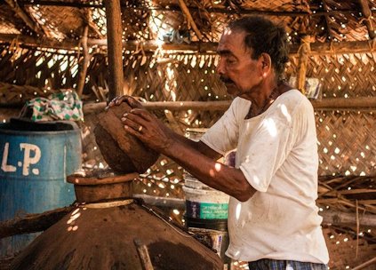 It is then poured into large earthen pots